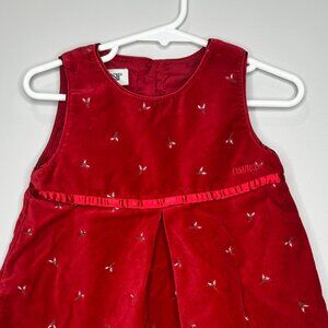 Rare Vintage OshKosh Velvet Cotton Red Floral Dress Jumper 18 Months